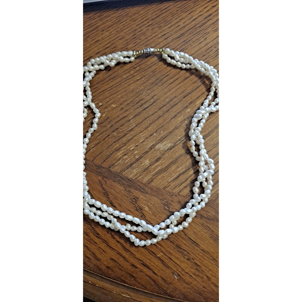 Vintage Freshwater Pearl Necklace Triple Strand Approx 18"